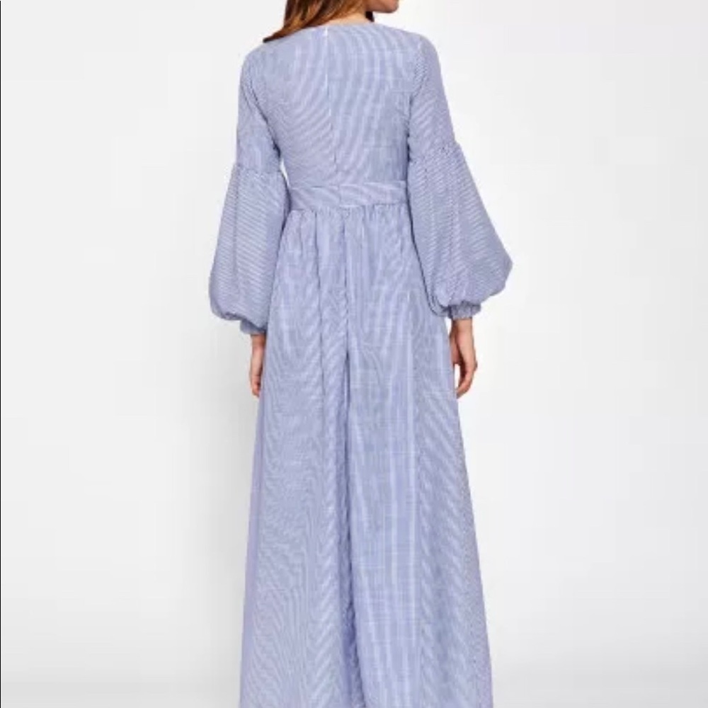 Lantern Sleeve Embroidered Striped Dress - Picture 2 of 8